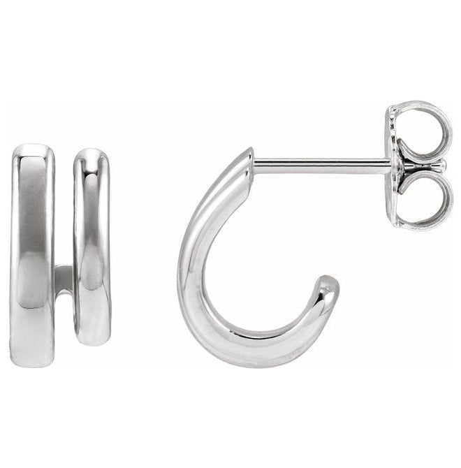 14K Yellow Gold Or Sterling Silver 11 Mm x 4.9 Mm Pair Friction Backs Polished Double Hoop Stack Earrings