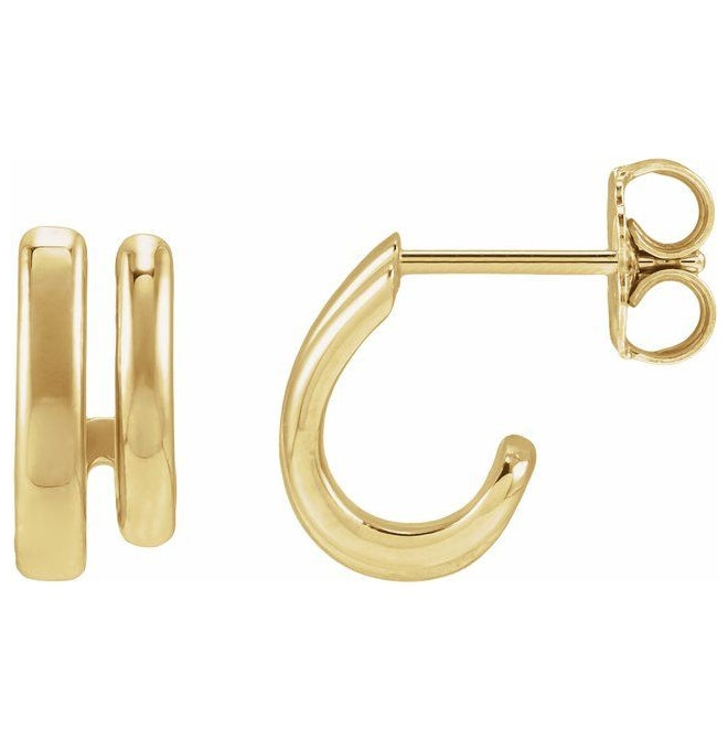14K Yellow Gold 11 Mm x 4.9 Mm Right Friction Back Polished Double Hoop Stack Earring