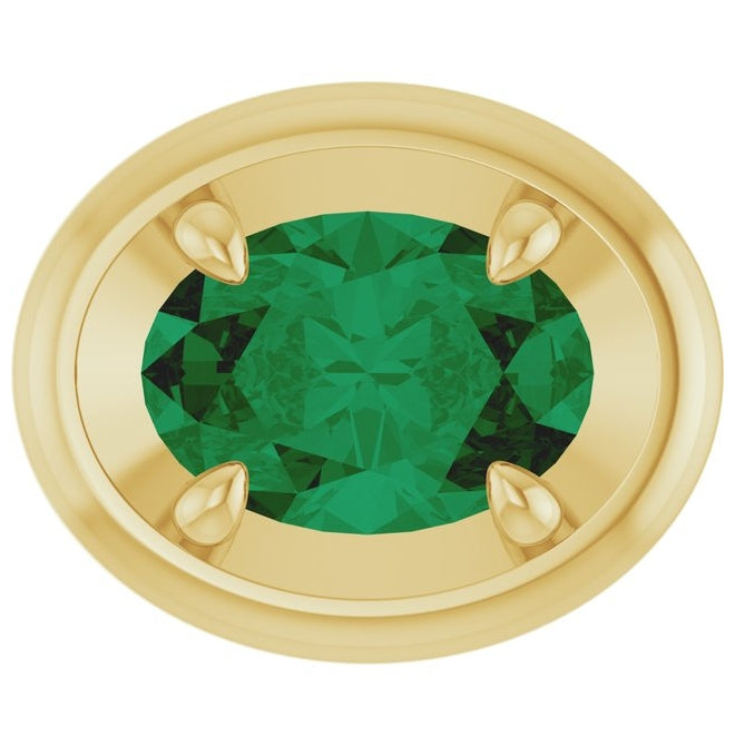 14K Yellow Gold Oval 7 X 5 Mm Polished Lab-Grown Emerald Solitaire Slide Pendant