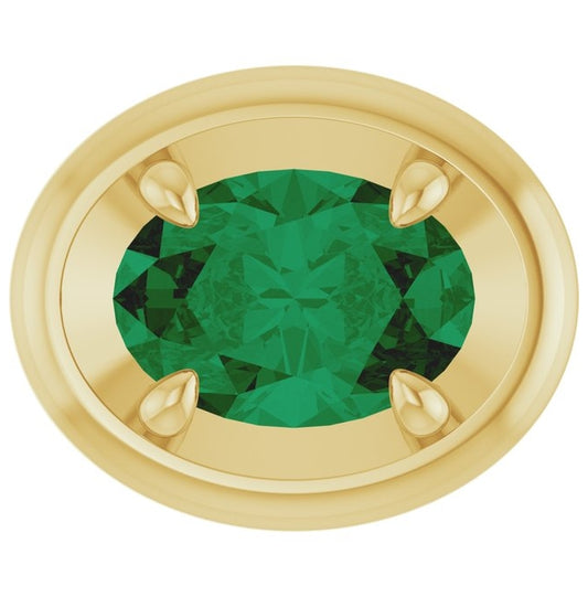 14K Yellow Gold Oval 7 X 5 Mm Polished Lab-Grown Emerald Solitaire Slide Pendant