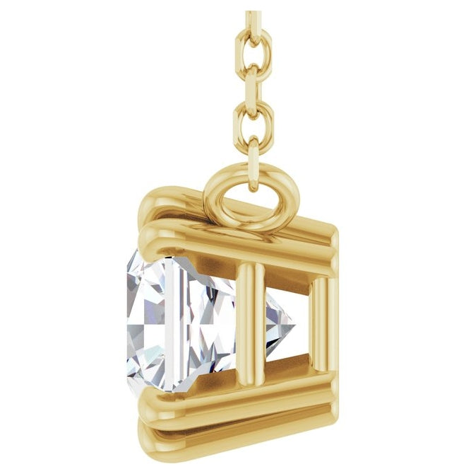 14K Yellow Gold Asscher 5.5 X 5.5Mm  Vs, F-G 18 In Polished 1 Ct Lab-Grown Diamond Necklace