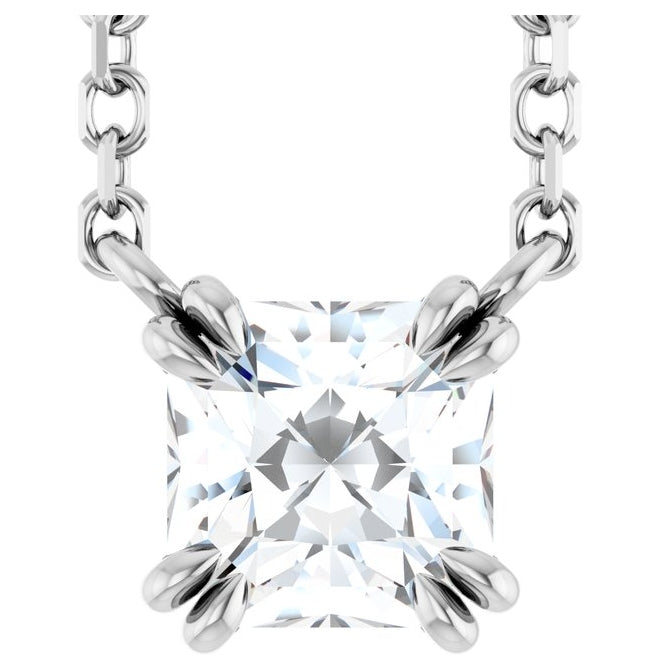 14K White Gold Asscher 4.5 X 4.5Mm  Vs, F-G 18 In Polished 1/2 Ct Lab-Grown Diamond Necklace