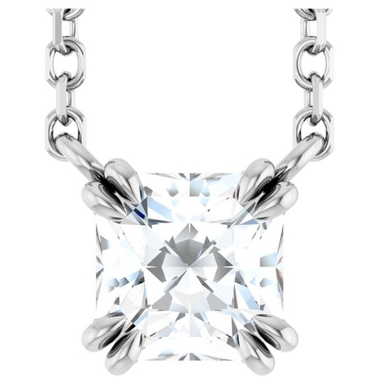 14K White Gold Asscher 4.5 X 4.5Mm  Vs, F-G 18 In Polished 1/2 Ct Lab-Grown Diamond Necklace