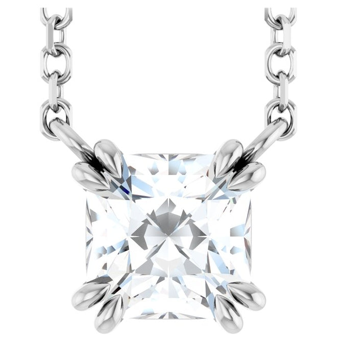 14K White Gold Asscher 5 X 5Mm  Vs, F-G 18 In Polished 3/4 Ct Lab-Grown Diamond Necklace