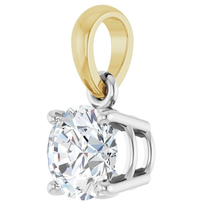 14K White/Yellow Gold Round 5Mm Vs, F+ Polished 1/2 Ct Lab-Grown Diamond Pendant