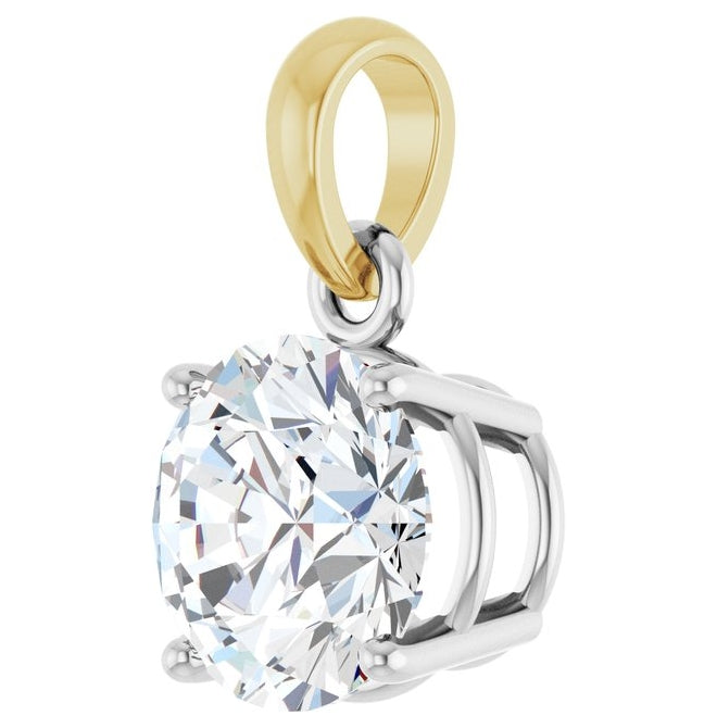 14K White/Yellow Gold Round 6.5Mm Vs, F+ Polished 1 Ct Lab-Grown Diamond Pendant