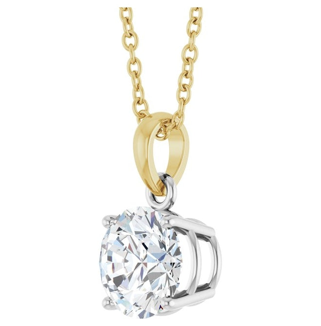14K White/Yellow Gold Round 6.5Mm  Vs, F+ 18 In Polished 1 Ct Lab-Grown Diamond Necklace