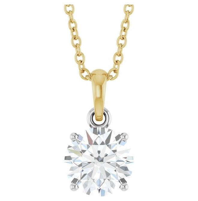 14K White/Yellow Gold Round 6.5Mm  Vs, F+ 18 In Polished 1 Ct Lab-Grown Diamond Necklace