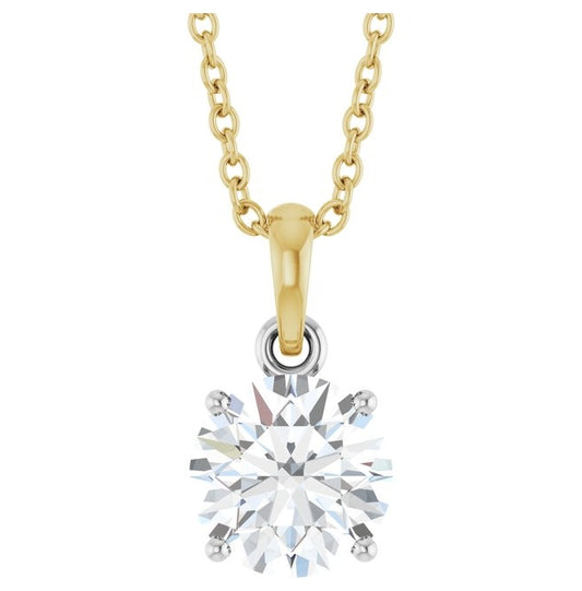 14K White/Yellow Gold Round 6.5Mm  Vs, F+ 18 In Polished 1 Ct Lab-Grown Diamond Necklace