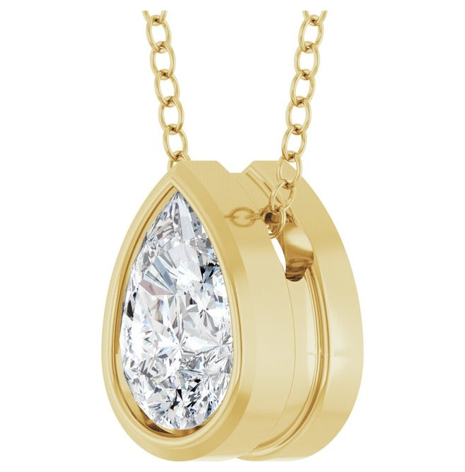 14K Yellow Gold Pear 6 X 4Mm Vs, F-G 16-18 In Polished 1/3 Ct Lab-Grown Diamond Solitaire Necklace