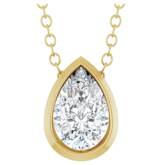14K Yellow Gold Pear 6 X 4Mm Vs, F-G 16-18 In Polished 1/3 Ct Lab-Grown Diamond Solitaire Necklace