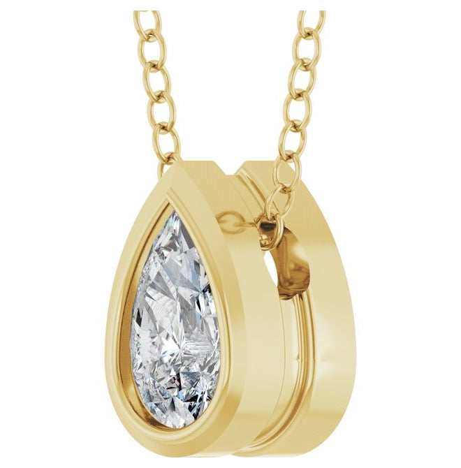 14K Yellow Gold Pear 5 X 3Mm Vs, F-G 16-18 In Polished 1/5 Ctw Lab-Grown Diamond Solitaire Necklace