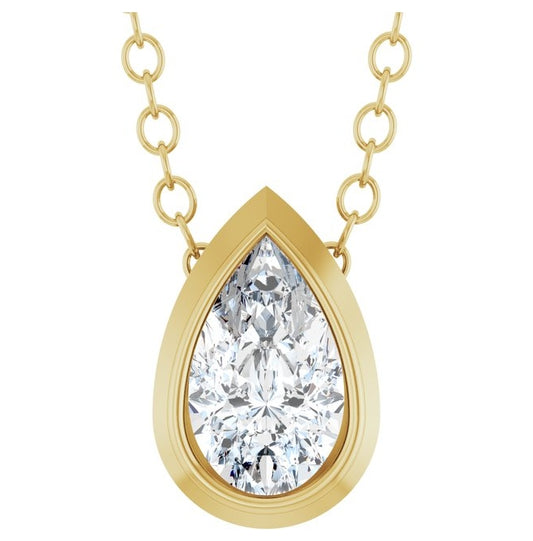 14K Yellow Gold Pear 5 X 3Mm Vs, F-G 16-18 In Polished 1/5 Ctw Lab-Grown Diamond Solitaire Necklace