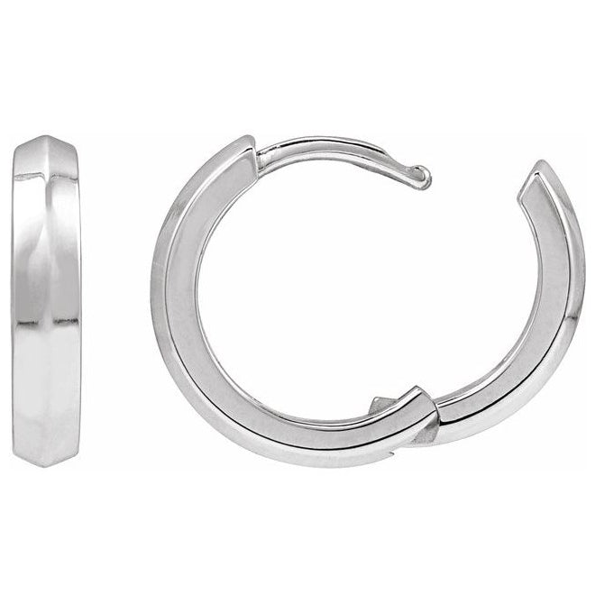 14K Yellow Or White Gold Or Sterling Silver Pair Knife-Edge Hinged Polished Hoop Earrings