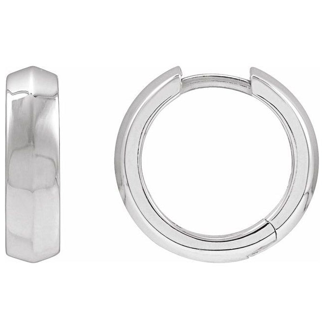 14K Yellow Or White Gold Or Sterling Silver Pair Knife-Edge Hinged Polished Hoop Earrings