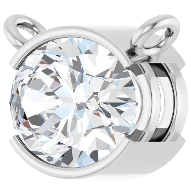 14K White Gold Oval 8 X 6Mm Vs, F-G Polished 1 Ct Lab-Grown Diamond Half Bezel Round Necklace Center