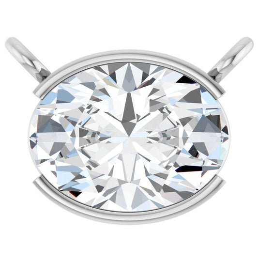 14K White Gold Oval 8 X 6Mm Vs, F-G Polished 1 Ct Lab-Grown Diamond Half Bezel Round Necklace Center