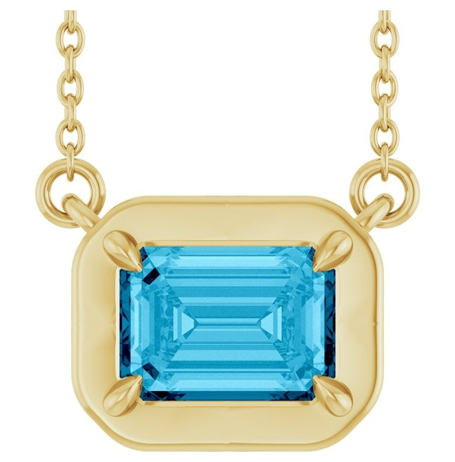14K Yellow Gold Emerald 7 X 5 Mm 18 In Polished Natural Gem Necklace