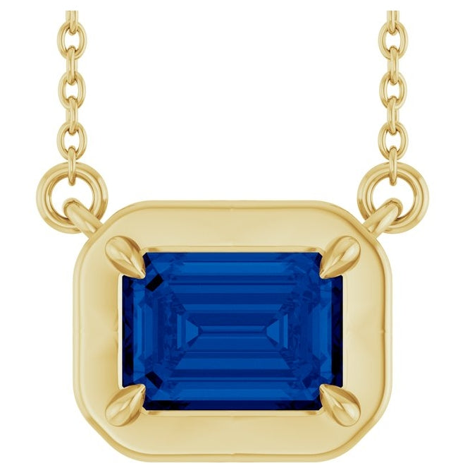14K Yellow Gold Emerald 7 X 5 Mm 18 In Polished Lab-Grown Gem Necklace