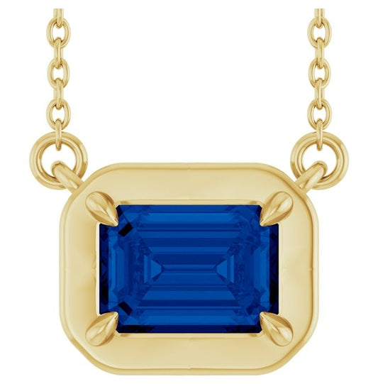 14K Yellow Gold Emerald 7 X 5 Mm 18 In Polished Lab-Grown Gem Necklace
