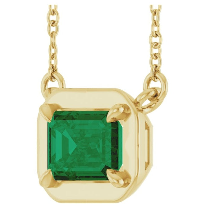14K Yellow Gold Emerald 7 X 5 Mm 18 In Polished Lab-Grown Gem Necklace