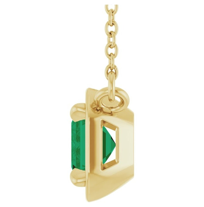 14K Yellow Gold Emerald 7 X 5 Mm 18 In Polished Lab-Grown Gem Necklace