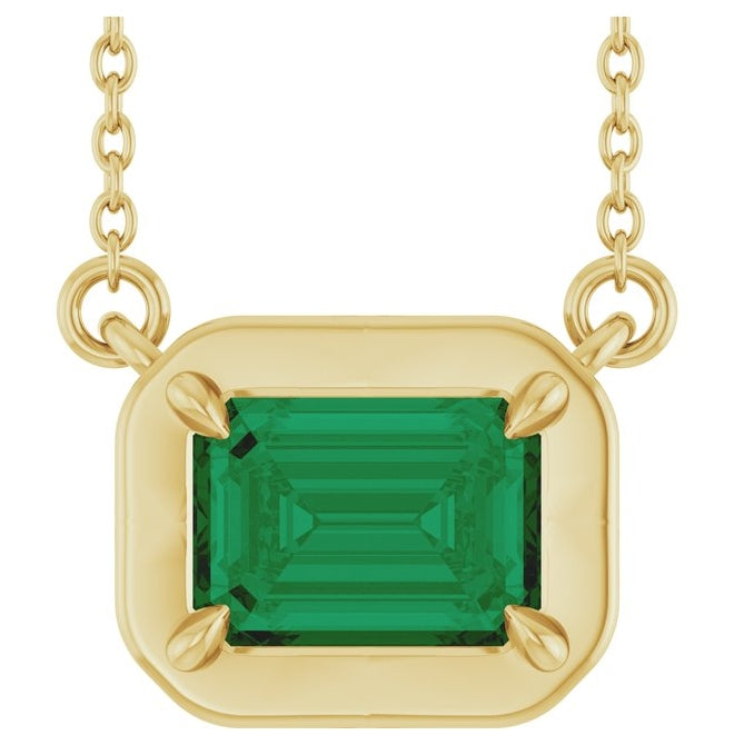 14K Yellow Gold Emerald 7 X 5 Mm 18 In Polished Lab-Grown Gem Necklace