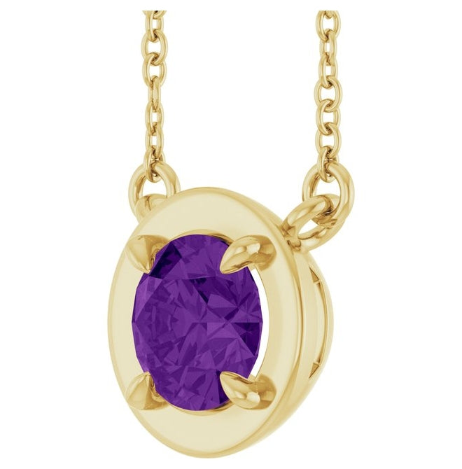 14K Yellow Gold Round 6 Mm 18 In Polished Natural Amethyst Necklace