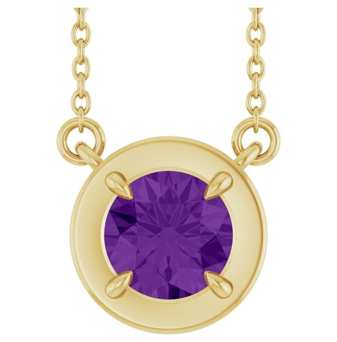 14K Yellow Gold Round 6 Mm 18 In Polished Natural Amethyst Necklace
