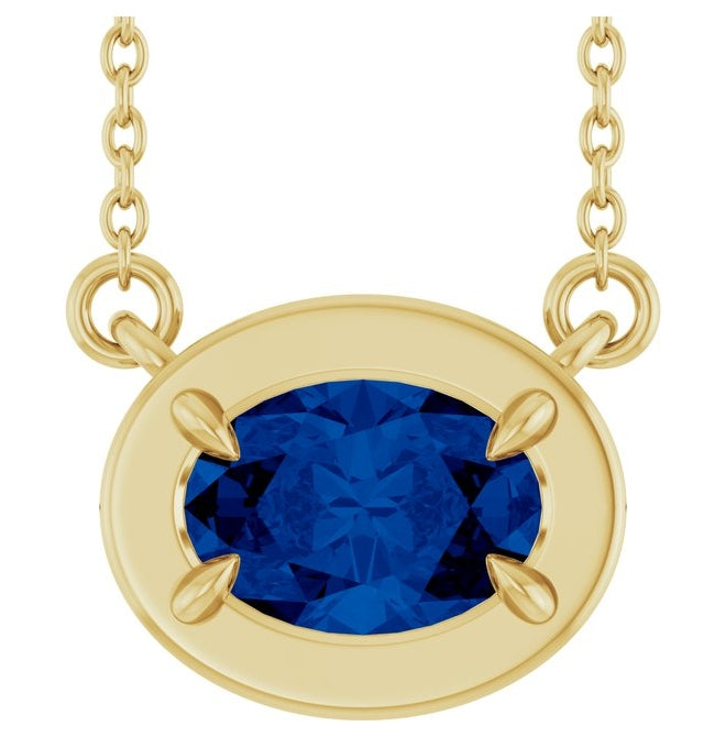 14K Yellow Gold Oval 7 X 5 Mm 18 In Polished Lab-Grown Gem Necklace