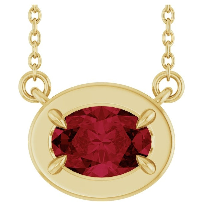 14K Yellow Gold Oval 7 X 5 Mm 18 In Polished Lab-Grown Gem Necklace
