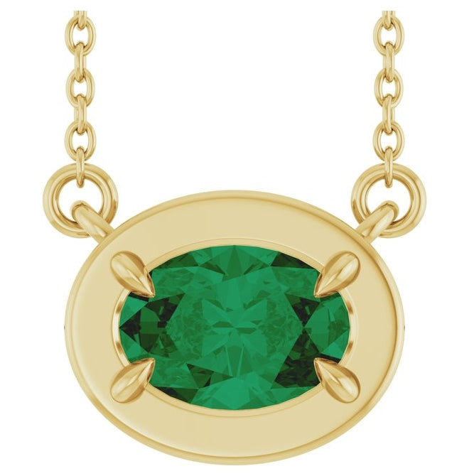 14K Yellow Gold Oval 7 X 5 Mm 18 In Polished Lab-Grown Gem Necklace