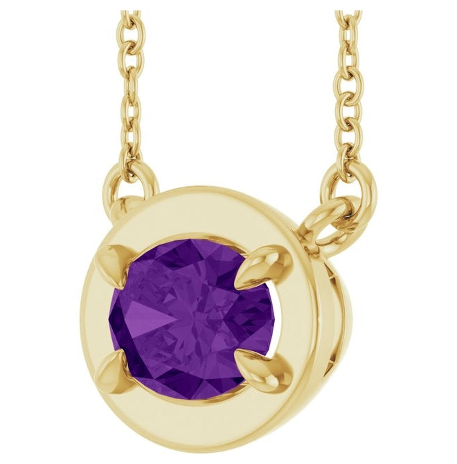 14K Yellow Gold Oval 7 X 5 Mm 18 In Polished Natural Amethyst Necklace