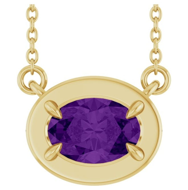 14K Yellow Gold Oval 7 X 5 Mm 18 In Polished Natural Amethyst Necklace