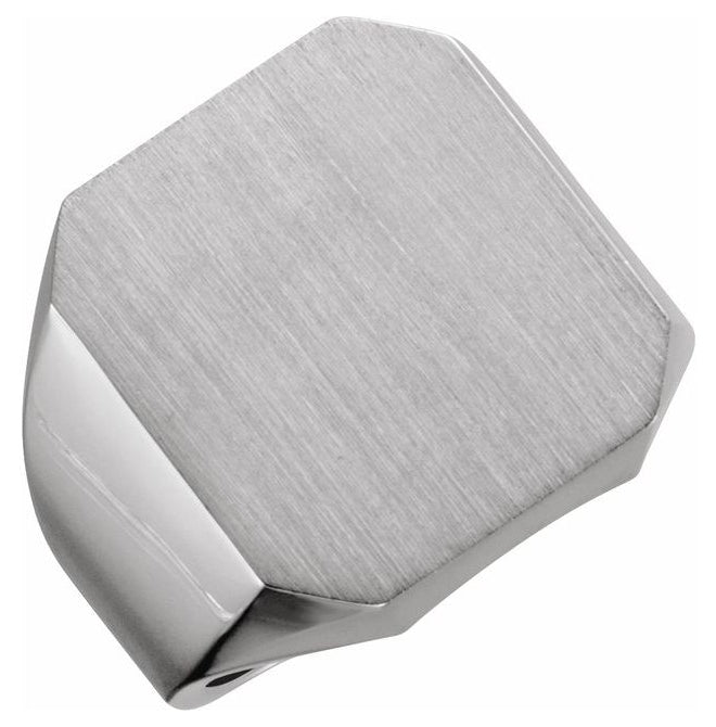 Sterling  Silver Brush Polished Octagon Signet Ring, Size 10