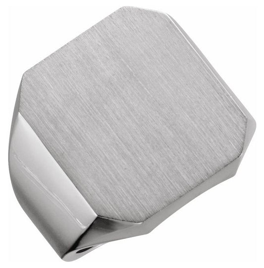 Sterling  Silver Brush Polished Octagon Signet Ring, Size 10