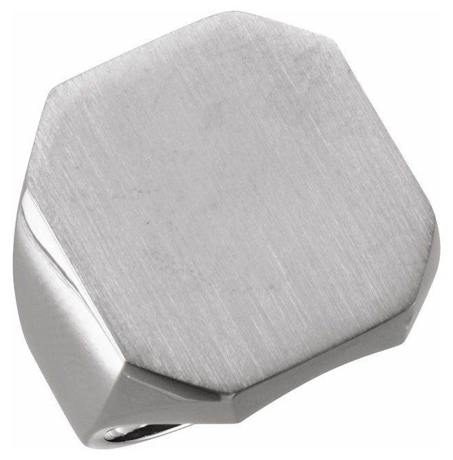 Sterling  Silver Brush Polished Octagon Signet Ring, Size 10