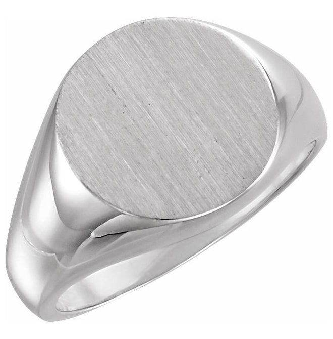 Platinum Round 15 X 15 Mm Brush Polished Signet Ring Size 10