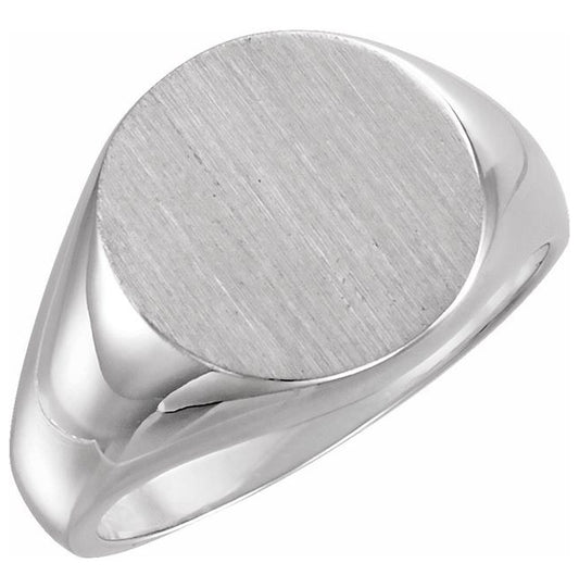 Platinum Round 15 X 15 Mm Brush Polished Signet Ring Size 10