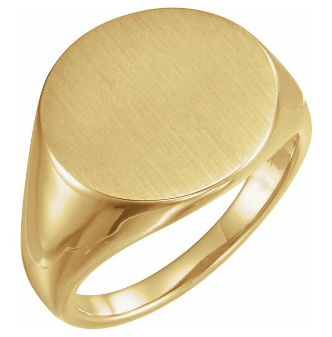 10K Yellow Gold Round 22 X 22 Mm Brush Polished Signet Ring Size 10