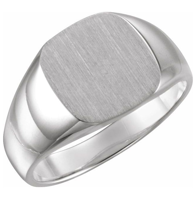 14K Yellow Or White Gold Or Sterling Silver Brush Polished Signet Ring Size 11