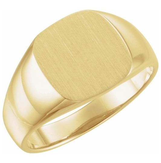 10K Yellow Gold 10 X 10 Mm Brush Polished Signet Ring Size 11