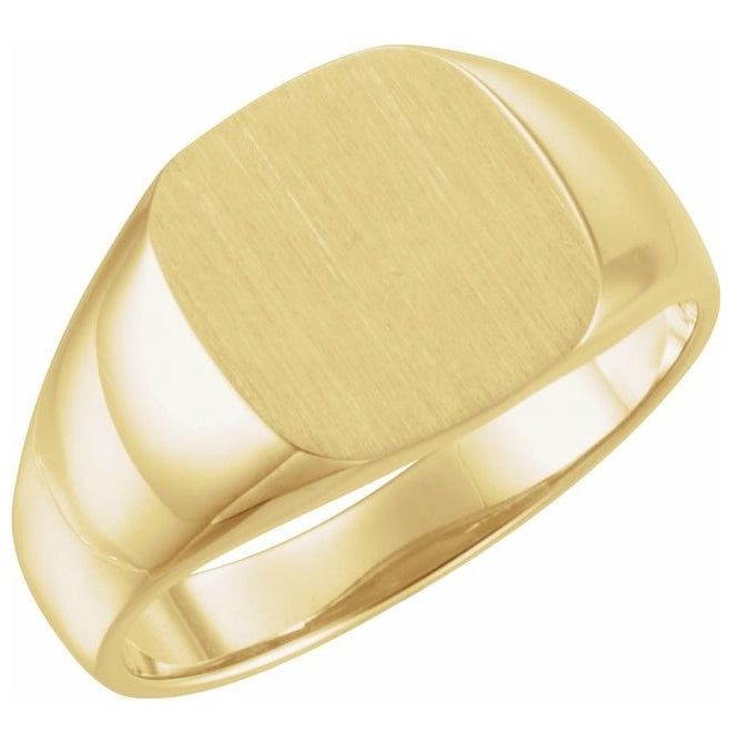 10K Yellow Gold 10 X 10 Mm Brush Polished Signet Ring Size 11