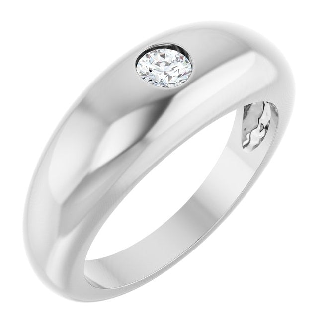 Platinum Round 4 Mm Polished 1/4 Ct Natural Diamond Mens Dome Ring Size 10