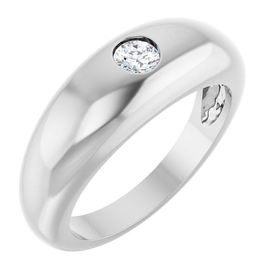 Platinum Round 4 Mm Polished 1/4 Ct Natural Diamond Mens Dome Ring Size 10