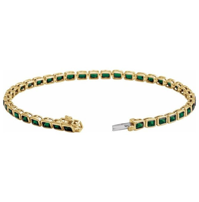 14K Yellow Gold Emerald 3.5 X 2.4 Mm 7 In Polished Natural Tsavorite Garnet Line Bracelet