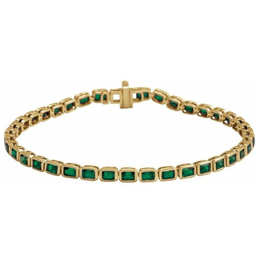 14K Yellow Gold Emerald 3.5 X 2.4 Mm 7 In Polished Natural Tsavorite Garnet Line Bracelet