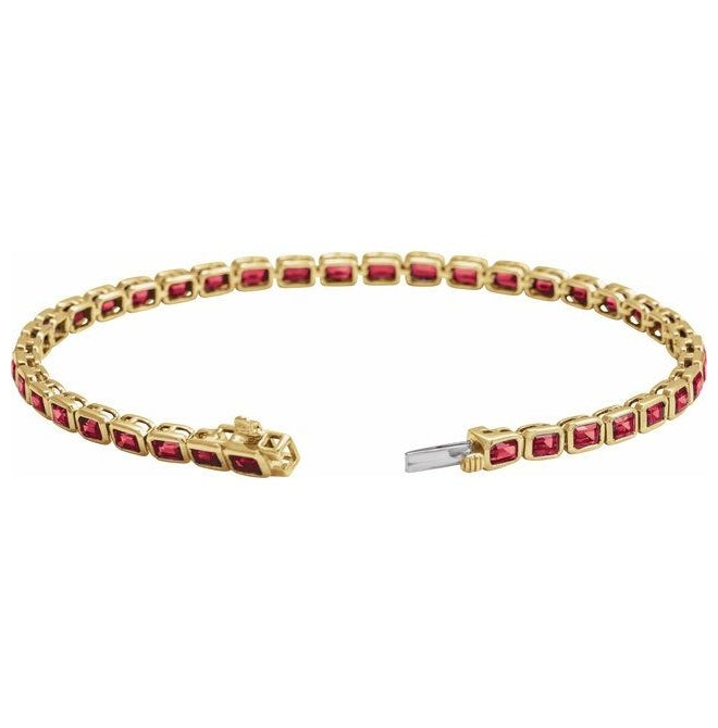 14K Yellow Gold Emerald 3.5 X 2.4 Mm 7 In Polished Lab-Grown Ruby Line Bracelet