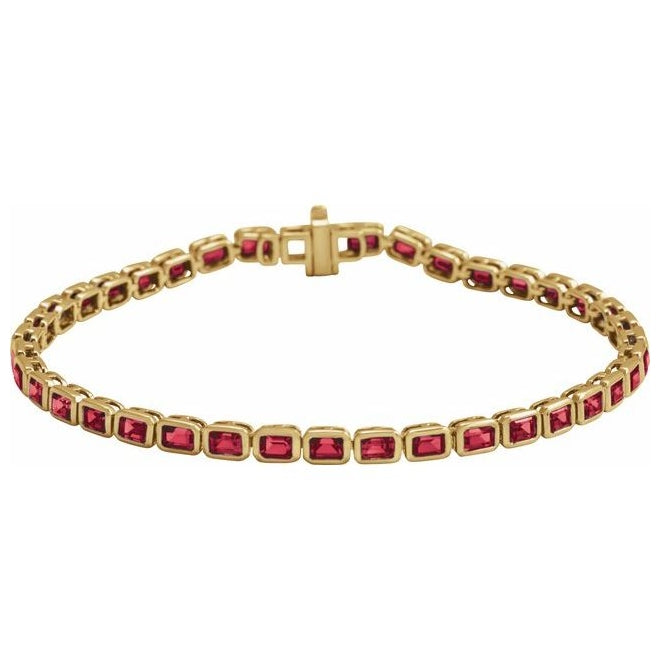 14K Yellow Gold Emerald 3.5 X 2.4 Mm 7 In Polished Lab-Grown Ruby Line Bracelet