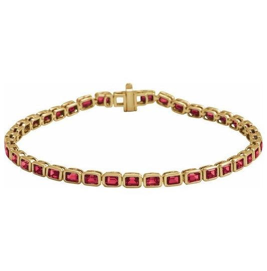14K Yellow Gold Emerald 3.5 X 2.4 Mm 7 In Polished Lab-Grown Ruby Line Bracelet